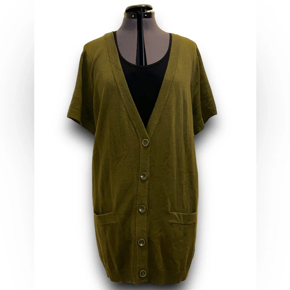 Covington • NWT Long Cardigan with Pockets, Short Sleeves, 16/18W - Picture 2 of 11